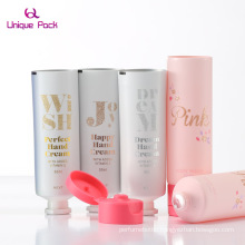 plastic cosmetic tube with glitter effect and soft touch